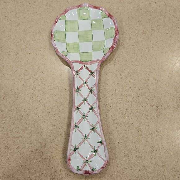 AURORA MACKENZIE CHILDS KATEY MCFARLAN CERAMIC KITCHEN SPOON REST UTENSIL HOLDER - Picture 1 of 14